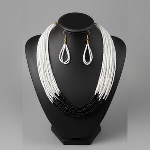 Handcrafted Monochrome Multi-Strand‎ Statement Set - Timeless Elegance